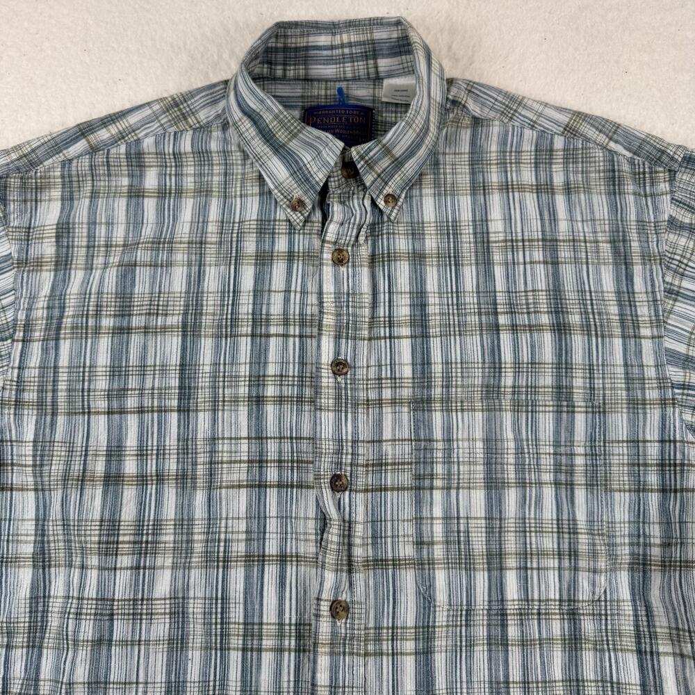 Pendleton Shirt Mens Size M Blue Plaid Short Sleeve Button Down Cotton Casual